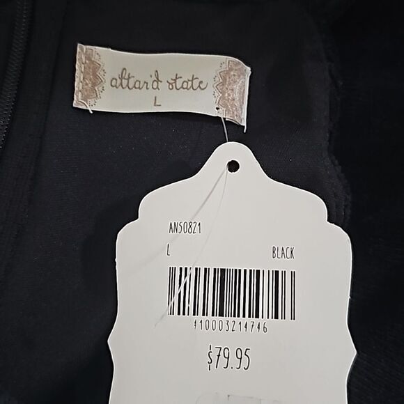 Altar'd State -1209 NWT Black Velvet Corduroy Skater Halter Dress Women's Large - Picture 3 of 7